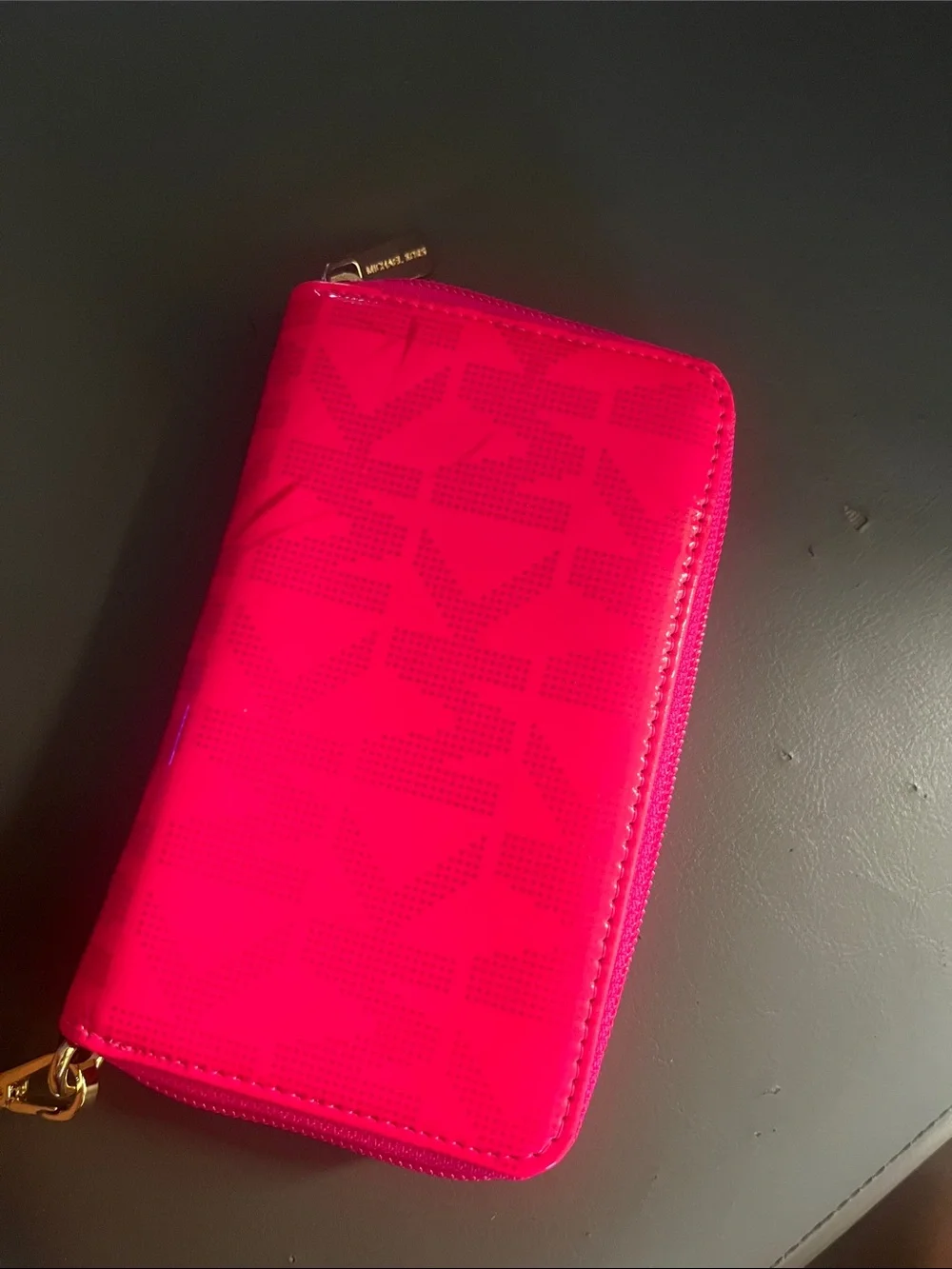 Hot Pink Patent Wristlet with Gold Plate